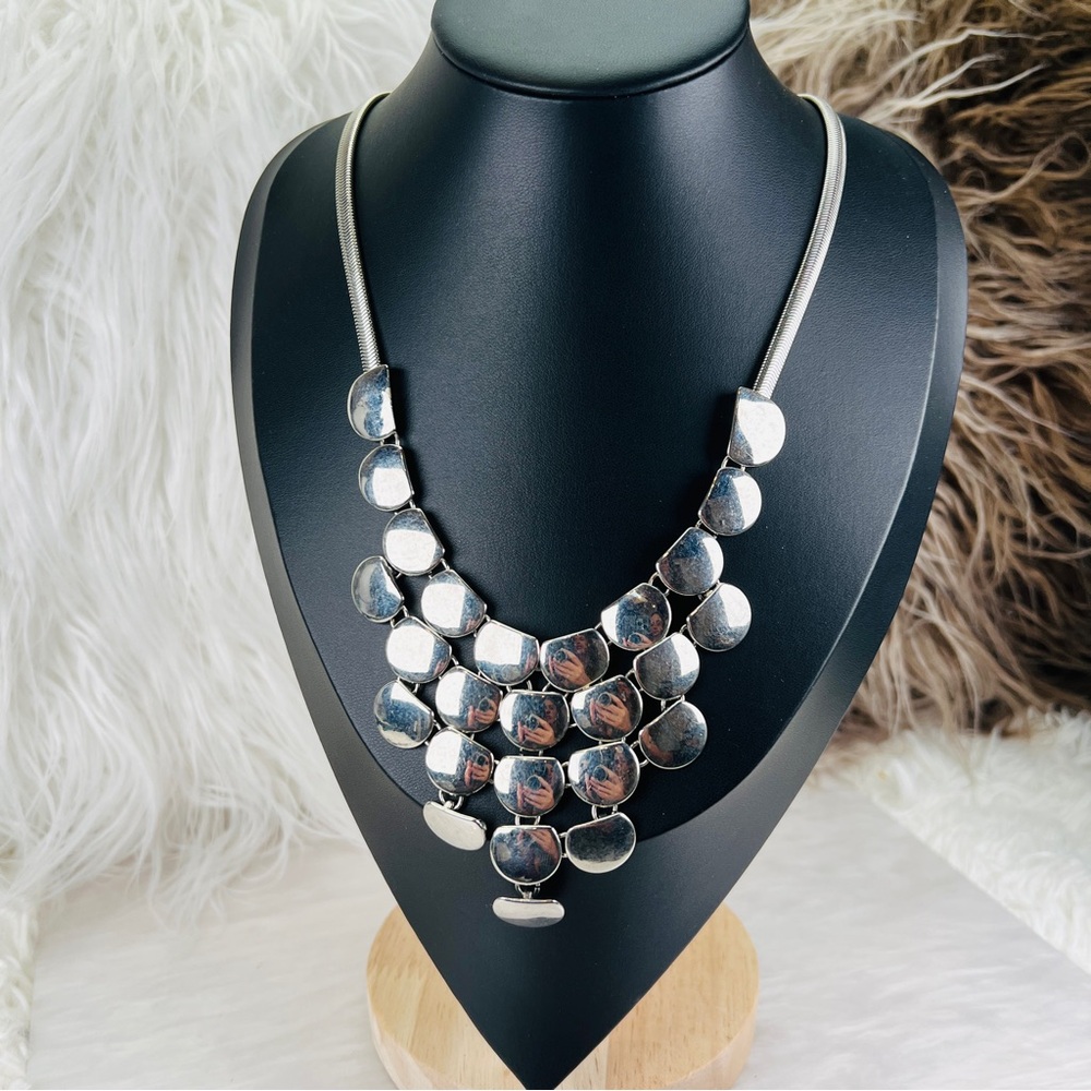 Silvertone Express Costume Statement Bib Necklace - image 7